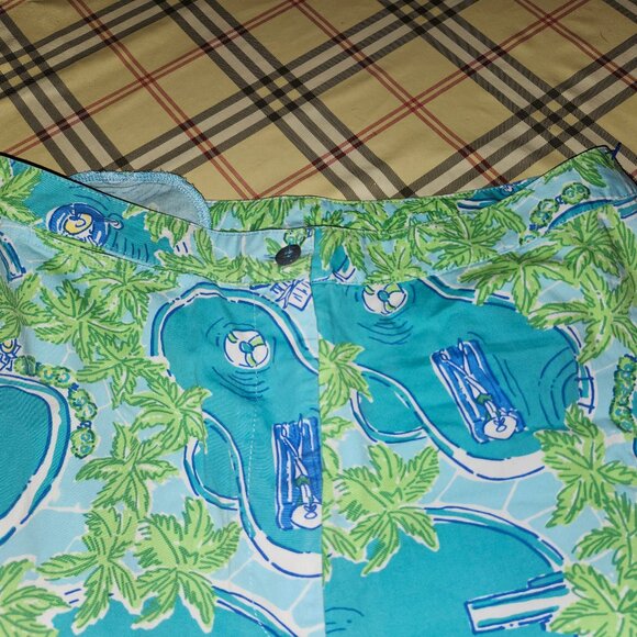 Lilly Pulitzer Vintage Crop Pants Poolside Print Green Aqua Size 8 Pockets - Picture 3 of 6